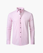 Formal Cotton Shirt with Point Collar and Tailored Fit, Long Sleeve - Pink