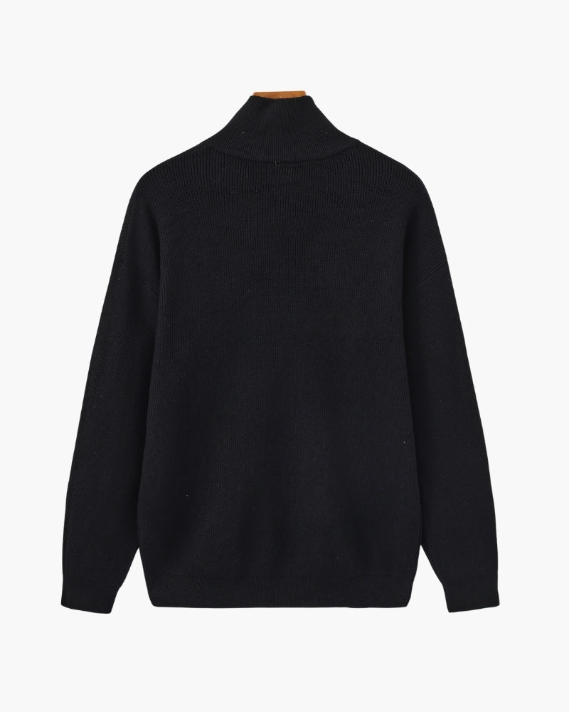 Half Zip Jumper with Stand Collar and Ribbed Trims
