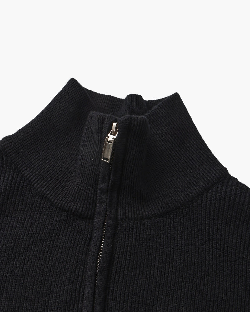 Half Zip Jumper with Stand Collar and Ribbed Trims