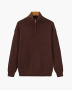Half Zip Jumper with Stand Collar and Ribbed Trims - Burgundy