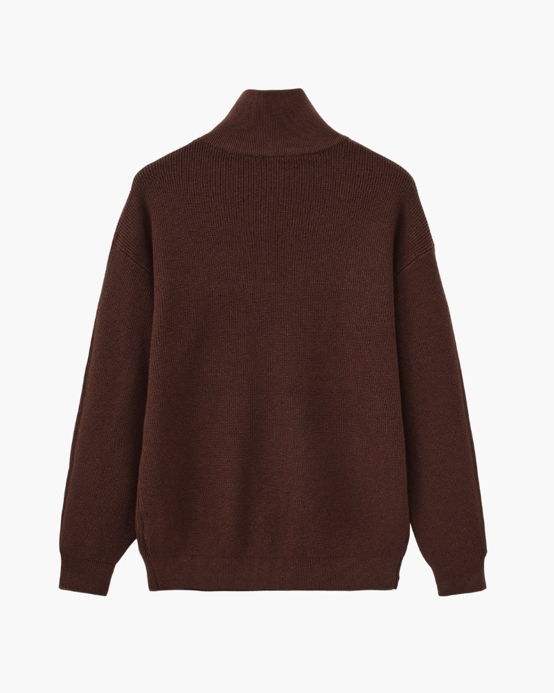 Half Zip Jumper with Stand Collar and Ribbed Trims