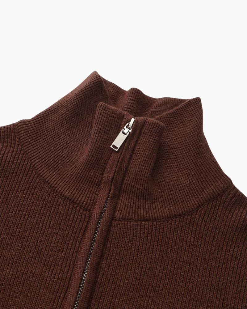 Half Zip Jumper with Stand Collar and Ribbed Trims