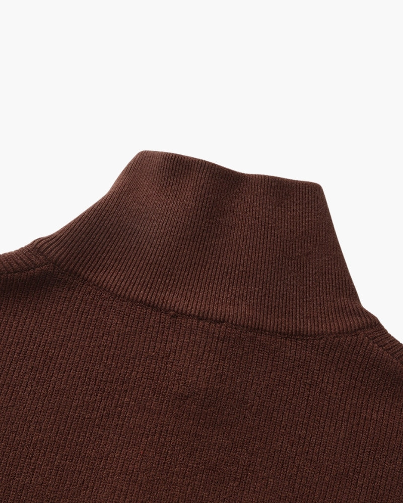 Half Zip Jumper with Stand Collar and Ribbed Trims