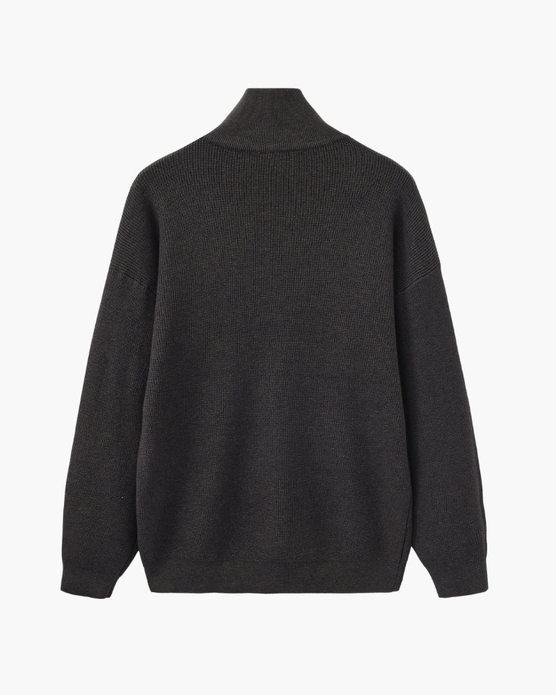 Half Zip Jumper with Stand Collar and Ribbed Trims