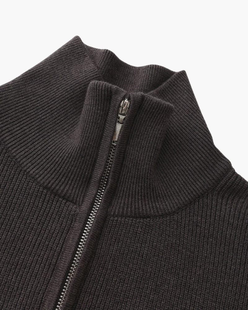 Half Zip Jumper with Stand Collar and Ribbed Trims