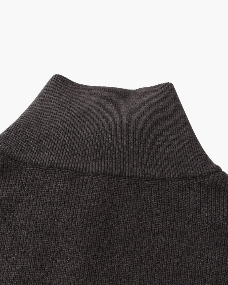 Half Zip Jumper with Stand Collar and Ribbed Trims