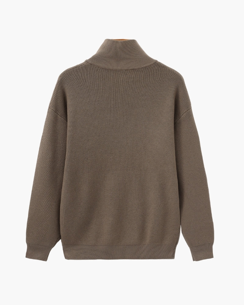 Half Zip Jumper with Stand Collar and Ribbed Trims