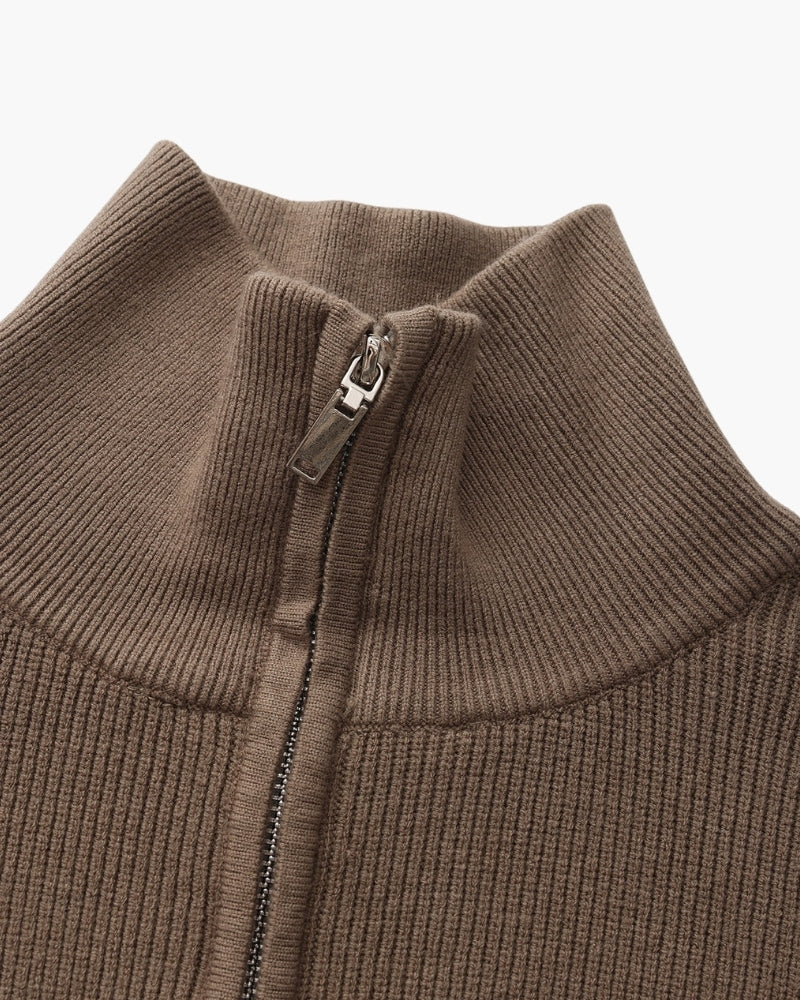 Half Zip Jumper with Stand Collar and Ribbed Trims