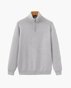 Half Zip Jumper with Stand Collar and Ribbed Trims - Grey
