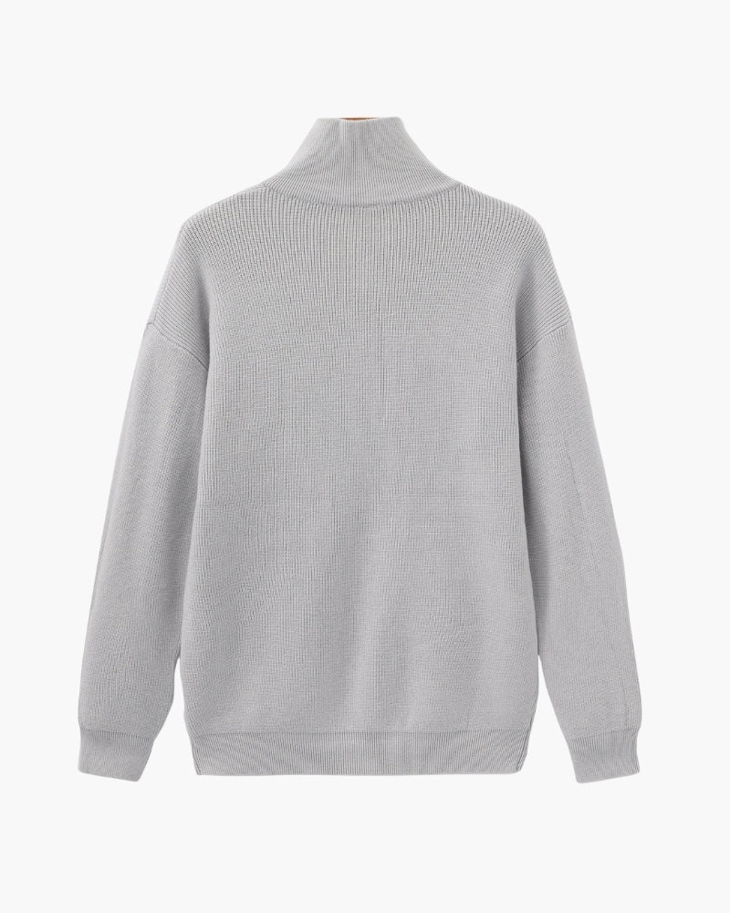Half Zip Jumper with Stand Collar and Ribbed Trims