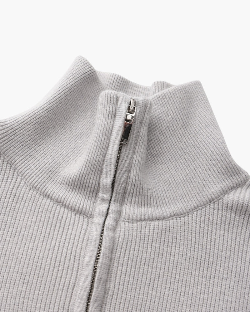 Half Zip Jumper with Stand Collar and Ribbed Trims