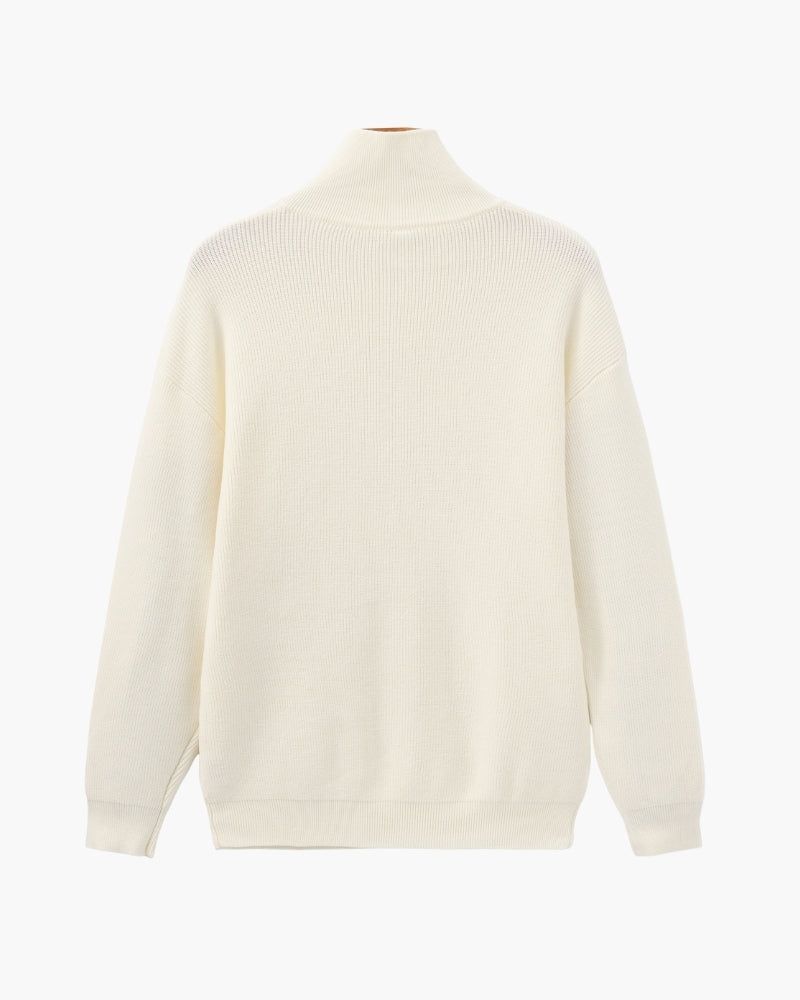 Half Zip Jumper with Stand Collar and Ribbed Trims