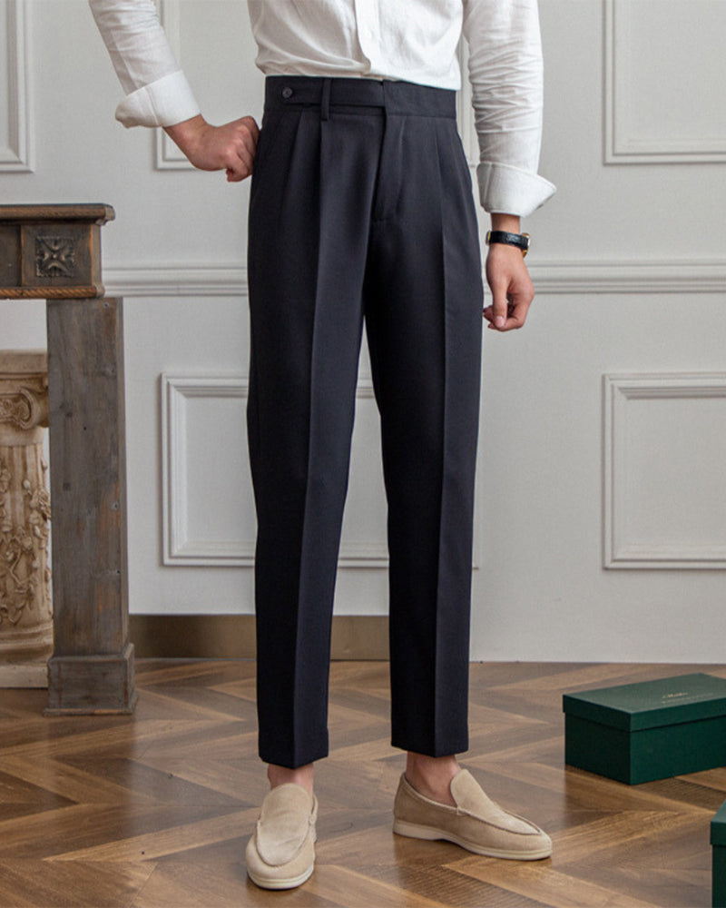 High Waist Pleated Trousers with Side Adjusters