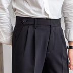 High Waist Pleated Trousers with Side Adjusters