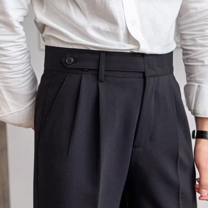 High Waist Pleated Trousers with Side Adjusters