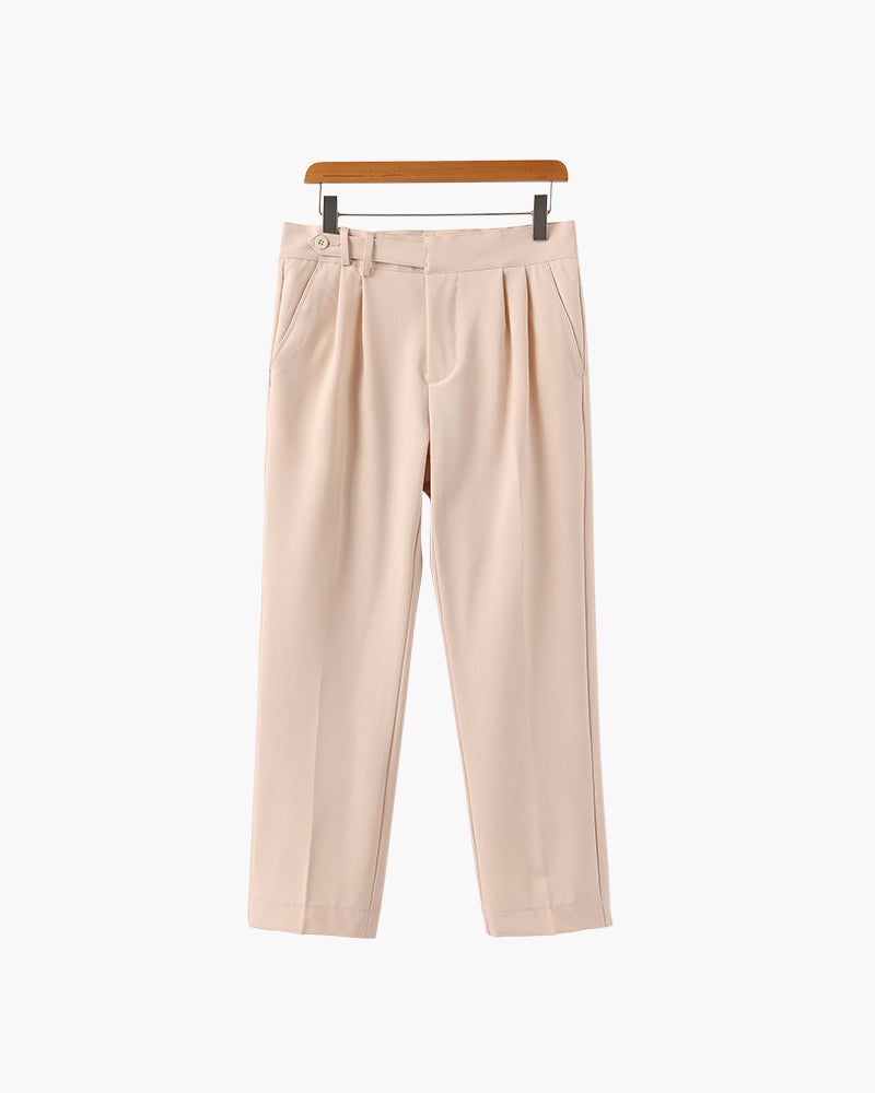 High Waist Pleated Trousers with Side Adjusters - Beige