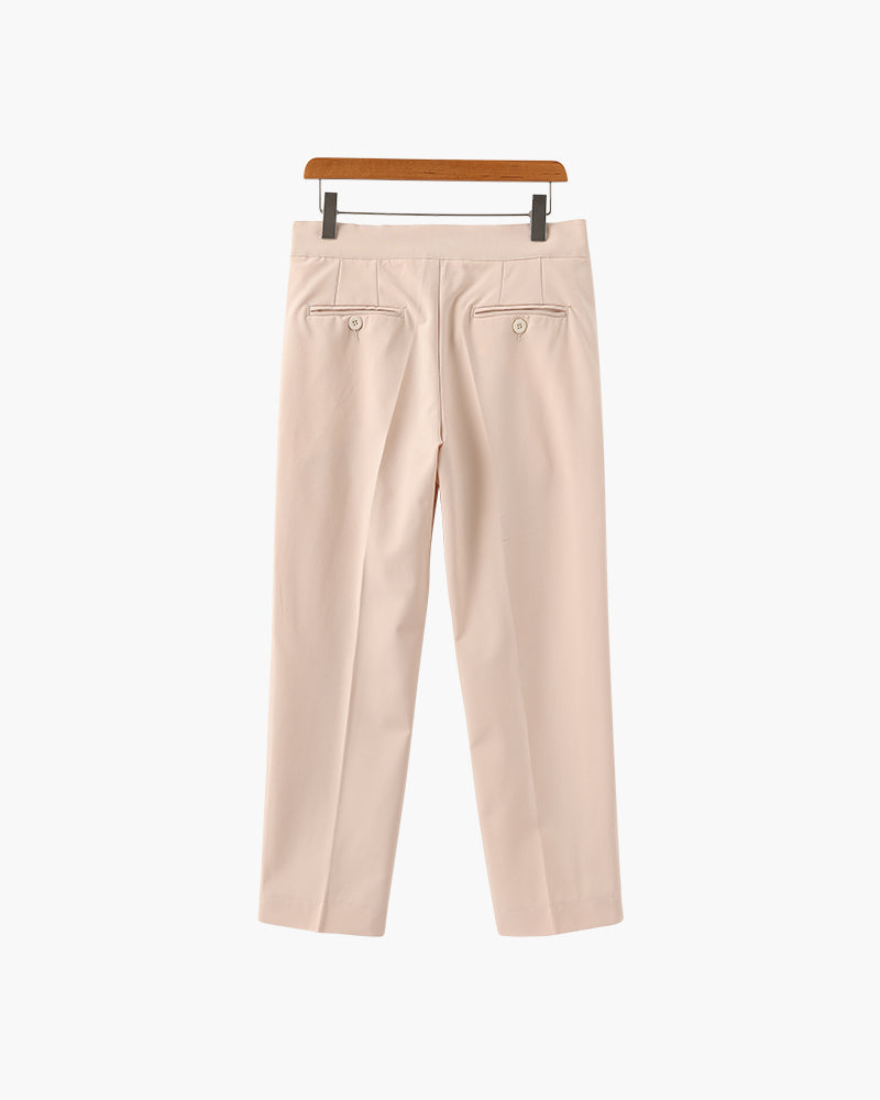High Waist Pleated Trousers with Side Adjusters