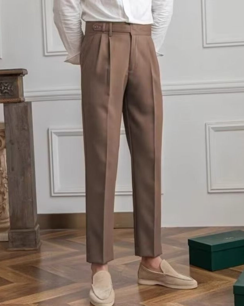 High Waist Pleated Trousers with Side Adjusters
