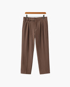 High Waist Pleated Trousers with Side Adjusters - Brown