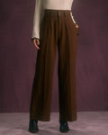 High Waisted Wide Leg Trousers with Slant Pockets - Coffee