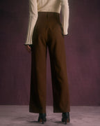 High Waisted Wide Leg Trousers with Slant Pockets - Coffee