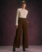 High Waisted Wide Leg Trousers with Slant Pockets - Coffee
