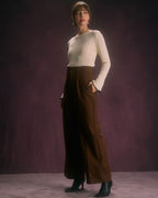 High Waisted Wide Leg Trousers with Slant Pockets - Coffee