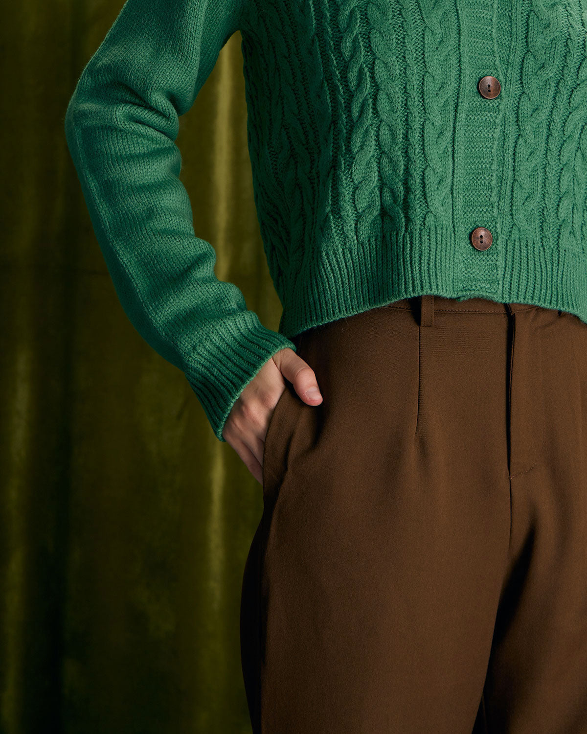 High Waisted Wide Leg Trousers with Slant Pockets - Coffee