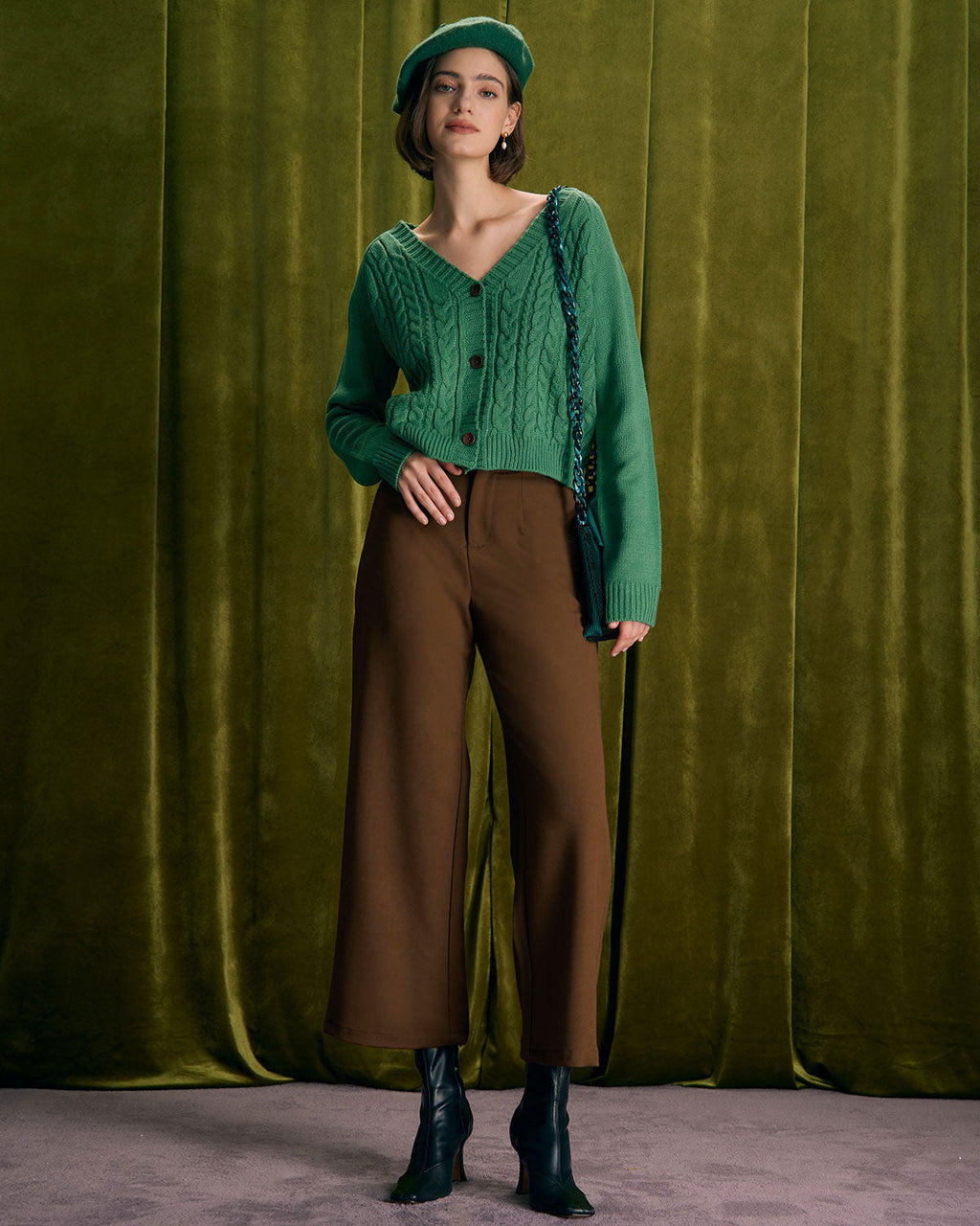 High Waisted Wide Leg Trousers with Slant Pockets - Coffee