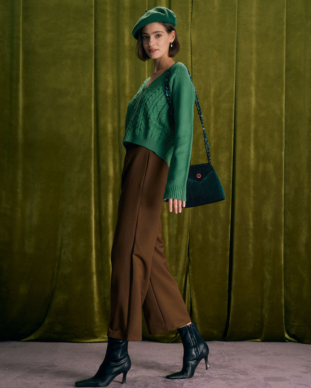 High Waisted Wide Leg Trousers with Slant Pockets - Coffee