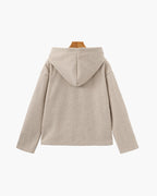 Hooded Wool Zip Coat with Relaxed Fit and Side Pockets - Beige