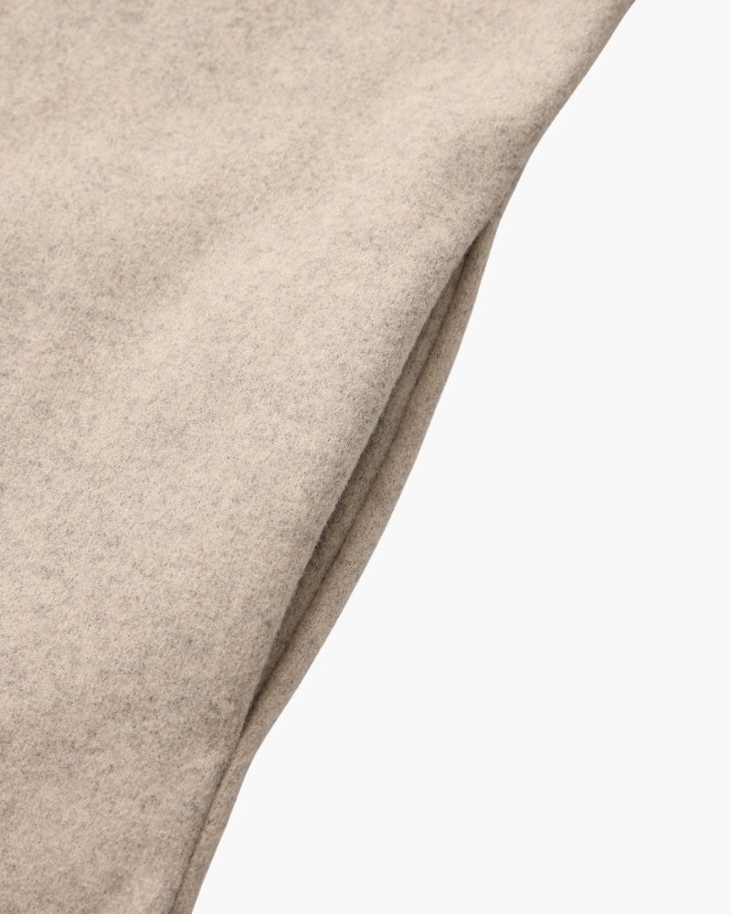 Hooded Wool Zip Coat with Relaxed Fit and Side Pockets - Beige