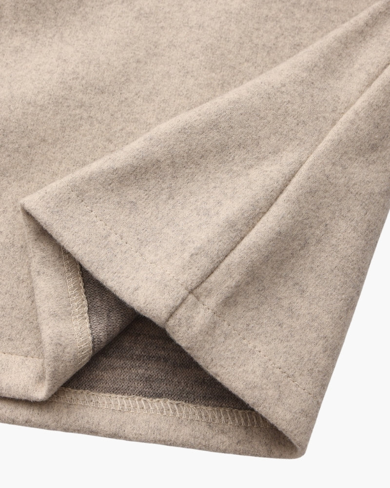 Hooded Wool Zip Coat with Relaxed Fit and Side Pockets - Beige