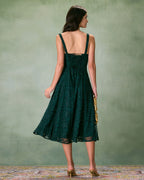 Jacquard Midi Dress with Square Neck and High Side Slit - Green