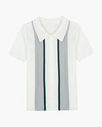 Knit Polo Shirt with Button Placket and Ribbed Trims, Long Sleeve