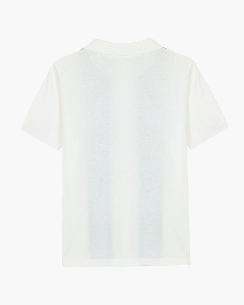 Knit Polo Shirt with Button Placket and Ribbed Trims, Long Sleeve