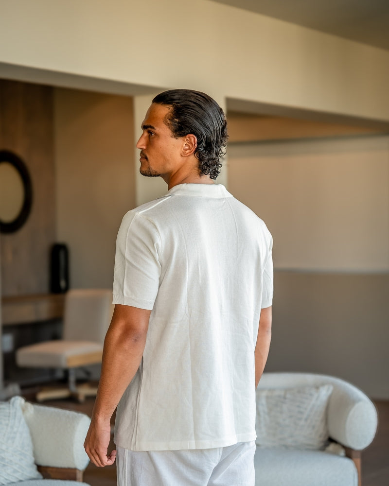 Knit Polo Shirt with Button Placket and Ribbed Trims, Long Sleeve