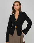 Knitted Top with Shawl Collar and Wide Bell Sleeves - Black