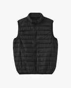 Lightweight Padded Gilet with Stand Collar and Zip Front - Black