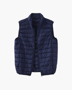 Lightweight Padded Gilet with Stand Collar and Zip Front - Navy