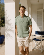 Mandarin Collar Short Sleeve Shirt with Half Placket