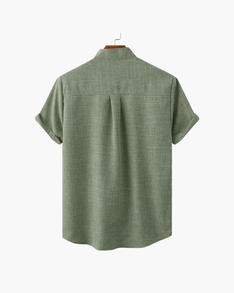 Mandarin Collar Short Sleeve Shirt with Half Placket