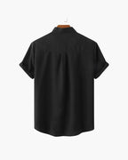 Mandarin Collar Short Sleeve Shirt with Half Placket