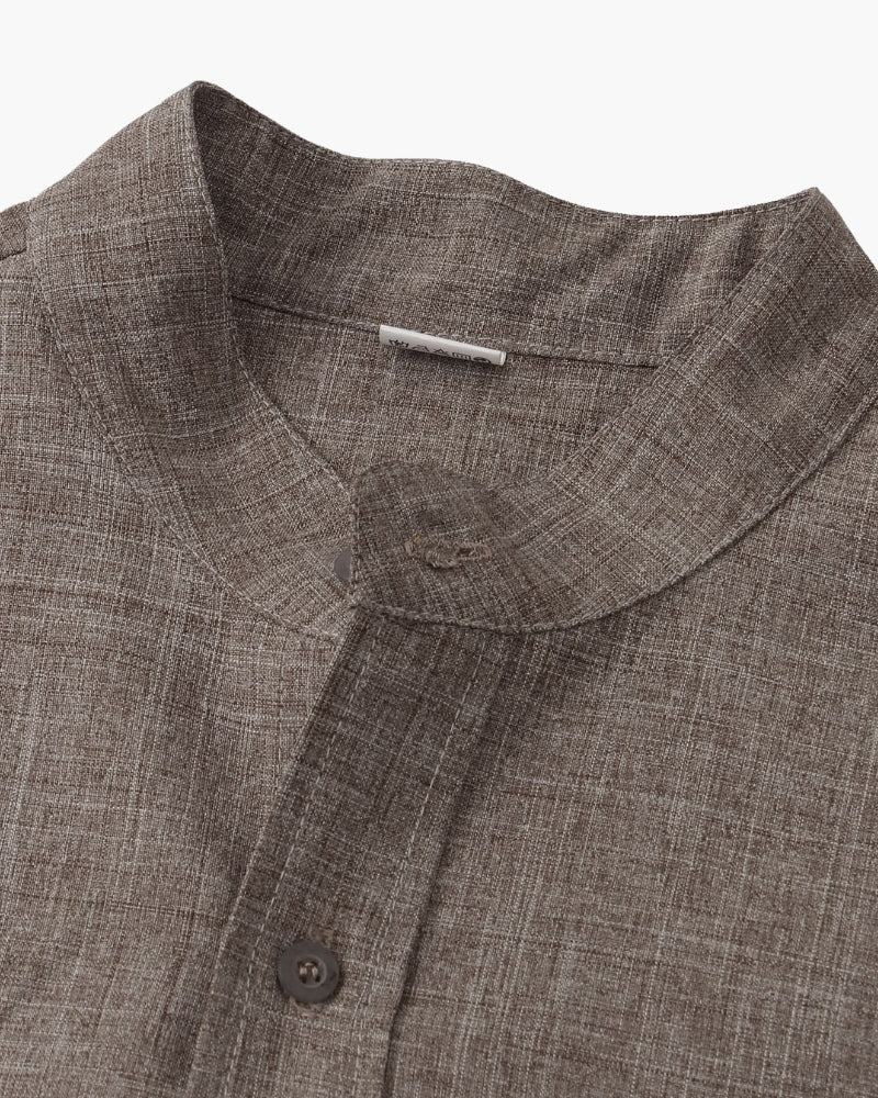 Mandarin Collar Short Sleeve Shirt with Half Placket