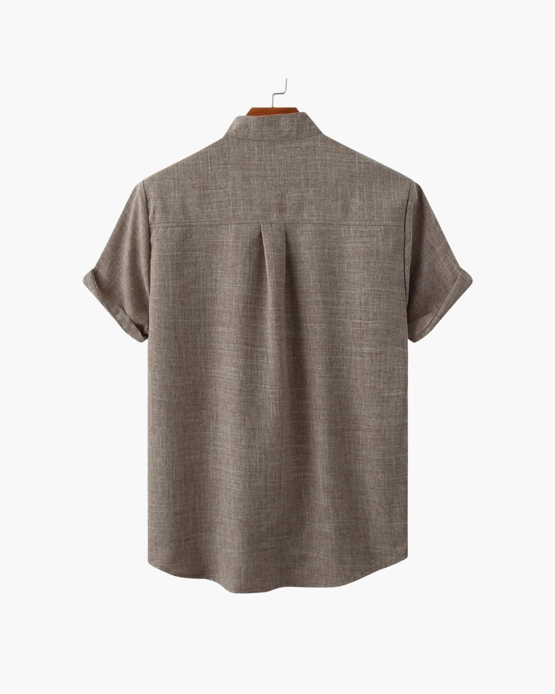 Mandarin Collar Short Sleeve Shirt with Half Placket