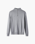 Merino Wool Half Zip Jumper with Stand Collar - Grey