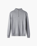 Merino Wool Half Zip Jumper with Stand Collar - Grey