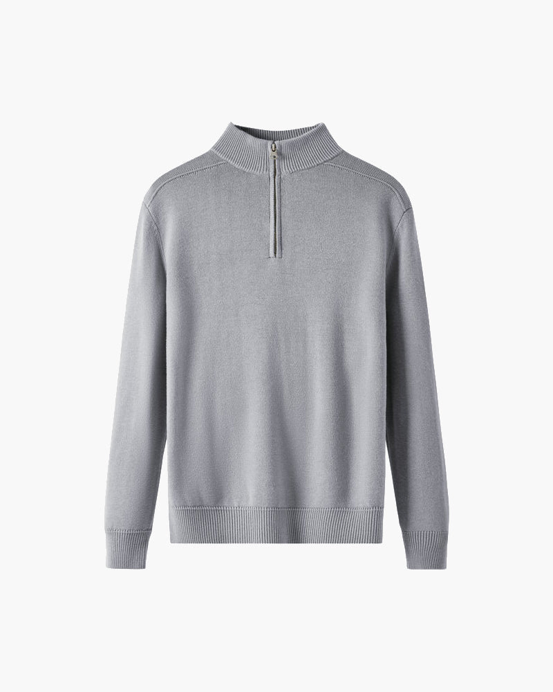 Merino Wool Half Zip Jumper with Stand Collar - Grey