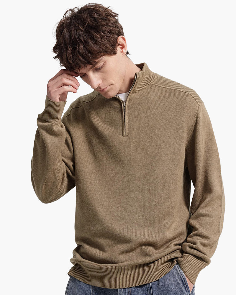 Merino Wool Half Zip Jumper with Stand Collar
