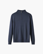 Merino Wool Half Zip Jumper with Stand Collar - Navy